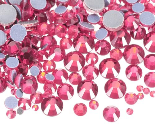 sourcing map 1450 Pcs Hotfix Rhinestones Flatback Crystal Glass Gems with Clear Bag Nail Art Kit for Crafts Clothes DIY Decoration 5 Sizes (SS6-SS30 Set,Rose Red)