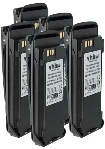 vhbw 5X Akku kompatibel mit Motorola MOTOTRBO DGP6150+ | DP3401, DP3400 Funkgerät, Walkie Talkie (1800 mAh, 7,4 V, Li-Ion) + Gürtelclip
