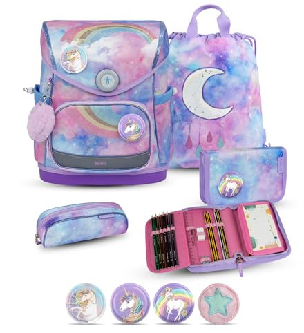 Belmil Premium Compact Plus ergonomisches Schulranzen Set 5 - teilig, AGR, Brustgurt, Hüftgurt, Magnetverschluss (405-41/P/S) (Moonlight 2)