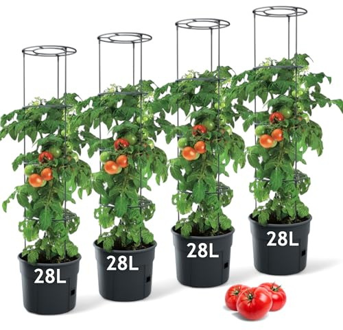 MELTOM Tomatenpflanztopf mit Rankhilfe – Ideal für die Tomatenzucht, Pflanzenaufzucht-Turm mit Stütze für stabile Pflanzen, erhältlich in 3 Größen: 12L, 18L, 28L. (4, 28 L)