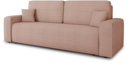 Sofnet - Schlafsofa Spark mit Bettkasten (Pink, Poso 052) | Sofa mit Schlaffunktion, Bettsofa, Polstersofa, Bonellfederkern, Cordstoff, große Schlaffläche, TOP Design