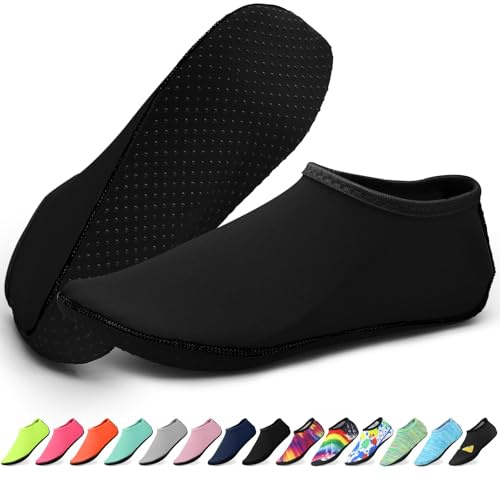 KATKLIU Water Socks – Non-Slip Diving Sock with Grippy Sole – Lightweight Quick Dry Swimming Socks for Men Women – Beach & Surfing Gear for Pool, Yoga, Indoor & Outdoor Sport-Black-36-37