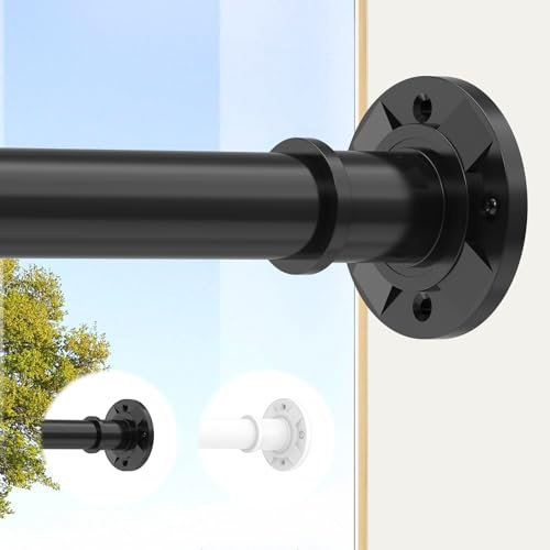 Haryaers Outdoor Curtain Rod 31-144 inch Adjustable Long Spring Black ShowerTension Curtain Rod Extra Long Outdoor Rods for Patio Bathroom Windows No Drilling, No Rust