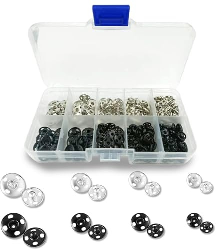 80Sätze Druckknöpfe zum Annähen 12mm 10mm 8.5mm 7.5mm, Druckknöpfe Schwarz Silber Druckknopf aus Metall mit Transparentbox für Kleidung und Stoffe Nähen, Geldbeutel, Handtasche,DIY