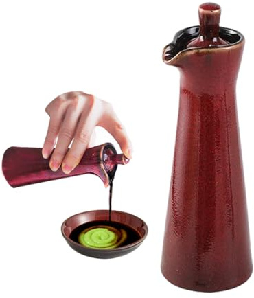 Mqdzfui Ceramic Oil Dispenser, 120ml Blue Glazed Bottle, Kitchen Sauce Container with Pour Spout, Dishwasher Safe (Red)