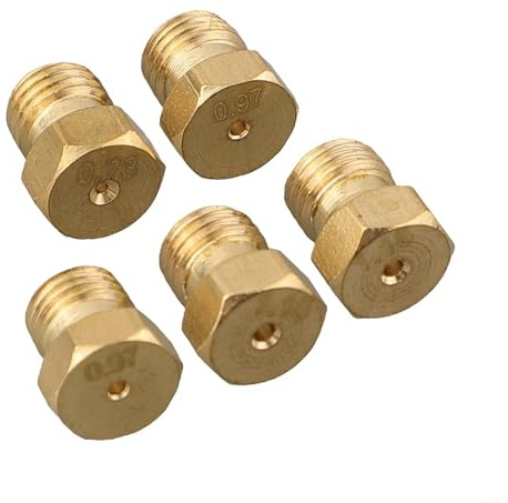 Set di 5 ugelli iniettori per bruciatore in ottone, per conversione da GPL a gas naturale, compatibile con la maggior parte dei piani cottura e delle stufe a 5 fuochi, include getti filettati M6 x