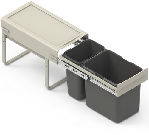 FurniFit Einbau-Mülltrennsystem für 30 cm Unterschrankbreite Ausziehbares Abfallsystem mit Metallschienen Vollauszug und Griff, 2-fach Mülltrennung (1x 15L + 1x 7L), 26,4 x 50 x 33 cm