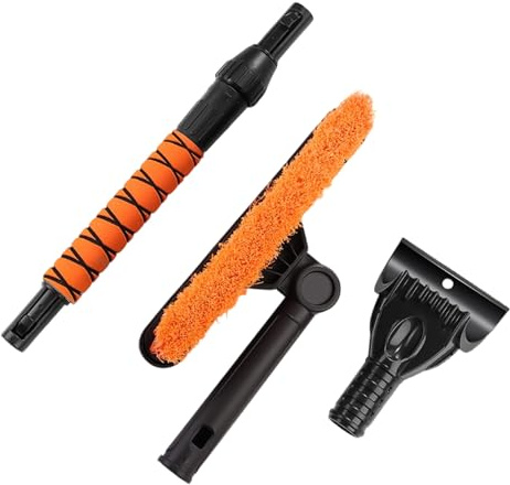SENECESLI Auto-Schneebesen-Eiskratzer mit Verstärktem Drehkopf, Verlängerter Teleskopstange für die Schneeräumung von LKWs und SUVs, Leichtes, Kompaktes Design für Fahrten Im Winter (ORANGE)