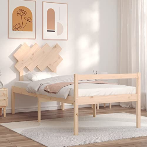 LoogCape Seniorenbett 90x200 cm, Massivholz Kiefer, erhöhte Sitzhöhe 45 cm, mit Kopfteil, viel Stauraum, Robustes Bettgestell für Schlafzimmer