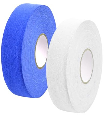 Dwitkul 2 Rotoli Nastro da Hockey Nastro per Bastone da Hockey Nastro Mazze da Hockey Adesivo Nastro Hockey Ghiaccio Nastro Tessuto per Hockey Antiscivolo (Bianco/Blu)