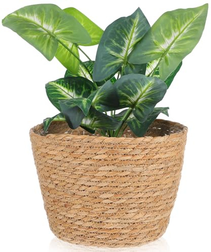 FUTUREORYY Jardinière Tressée à Main en Paille pour Plantes D'intérieur | Khaki, Décorative et Résistante à L’usure, Panier de Fleurs, Pot Tressé, Cache Pot Fleurs Basket