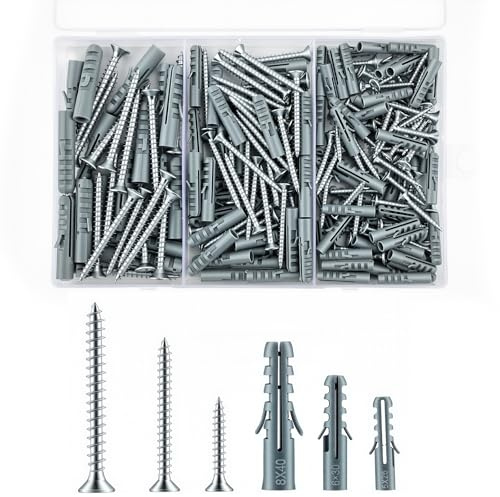 StükDübel Lot de 212 vis autotaraudeuses pour plaques de plâtre, vis à béton avec jeu de chevilles, vis à percussion, vis pour plaques de plâtre et chevilles pour mur en béton, brique de maçonnerie