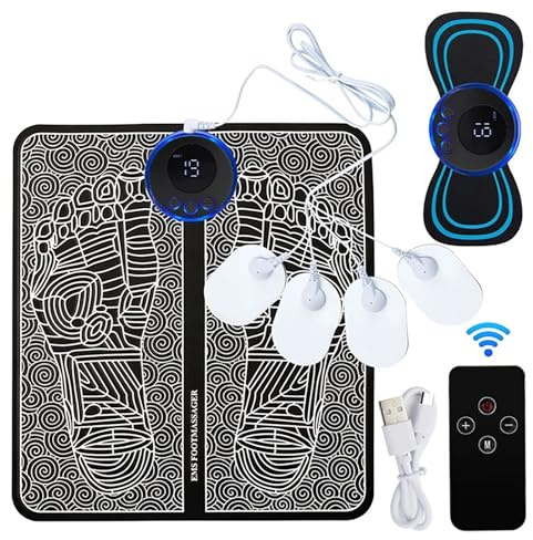 Foot Plate, Foot Massager Relaxes Muscles, Electric Feet Stimulator, Smart Auto Power & Safety Features, Remote Control, 8 Modes & 19 Levels of Massage Intensity, USB Rechargeable (Four Tapes)