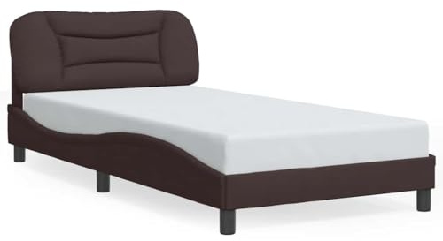 mtlskopl Einzelbett Hvar Dunkelbraun 100x200 cm Stoff Kopfteil Modernes Bettgestell Robustes Holz-Metall Konstruktion mit Kopfteilkissen for Schlafzimmer Gästezimmer Jugendzimmer