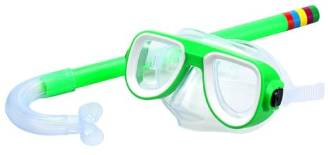 ICDKOYK Snorkelmask Barn Dykglasögon Bred sikt Låter Barn Uppleva Undervattensvärlden Med Komfort Och Säkerhet Snorkelset Åldrar 3-7 Dykmask Och, Grön, 35x15x6 cm