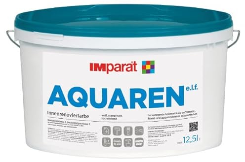 IMparat Aquaren e.l.f. weiß, 12,5 l | Renovierfarbe lösemittelfrei | matte Isolierfarbe, innen | isoliert Nikotin-, Brand- und Wasserflecken | hohe Deckkraft | sehr ergiebig | Profi-Qualität