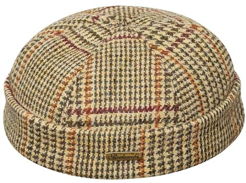 Sterkowski Docker Mütze | Harris Tweed Beanie Kappe für Herren und Frauen | Docker Cap Leon der Profi Beanie Herren Fahrrad Mütze Kapitänsmütze Herren Wintermütze Herren Beige Kariert 63 cm