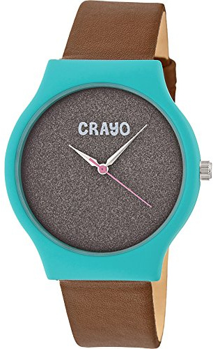 Crayo Glitter Quartz Brown Leather Teal Unisex Watch CRACR4505