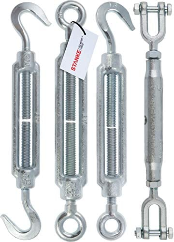 Seilwerk STANKE 1x M8 Tensor Grillete-grillete de acero galvanizado 110 mm, Tensor para cuerdas de acero