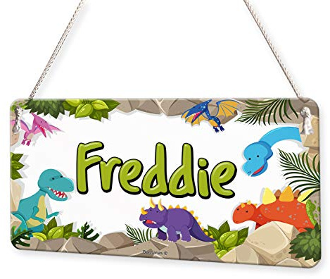Beenanas Happy Dinosaur Border Personalised Childs Bedroom Door Sign Name Plaque