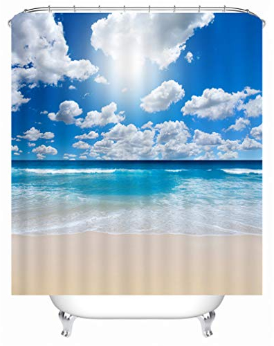 Xlabor Strand Motiv Duschvorhang Wasserdicht Stoff Anti-Schimmel inkl. 12 Duschvorhangringe Waschbar Badewannevorhang 240x200cm Muster-F
