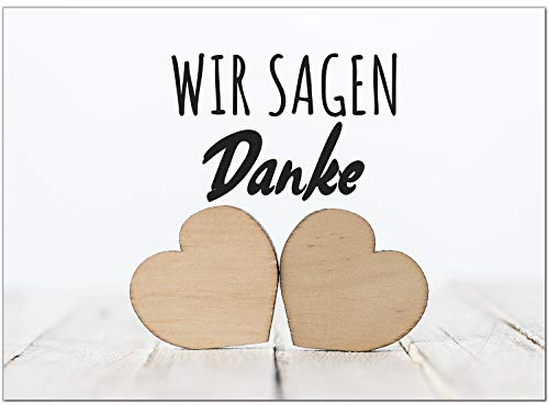 10 x Hochzeits-Dankeskarten - Holz Herz Zwei 2 Wir sagen Danke - Danksagungskarten für Ehepaare um Danke zu sagen nach Hochzeit, Polterabend oder Hochzeitsfeier