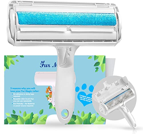 Fur Magic Reusable Pet Hair Remover Roller for Dog, Cat and Other Pet Hair with Improved Handle, Easy to Clean Lint Remover for Furniture, Sofa, Carpet and Bedding, Blue