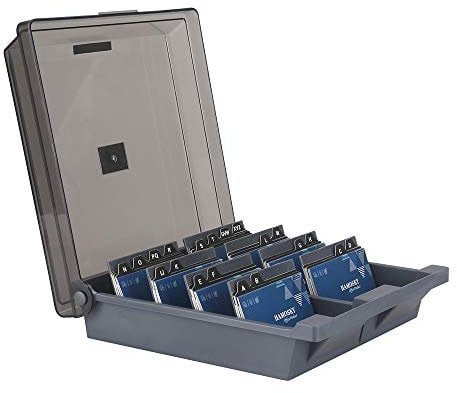 Hamosky Visitenkartenhalter Box Visitenkartenbox Visitenkartenbox Visitenkartenaufbewahrung Visitenkartenaufbewahrung Visitenkartenorganizer Rolodex, 1000 Karten, 4 Trenntafel und A-Z Guides, grau
