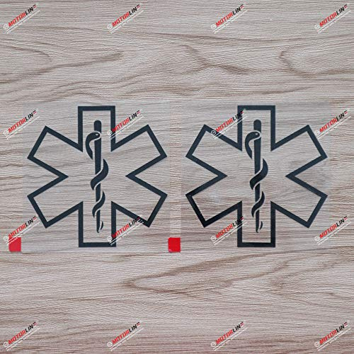 2er-Set Schwarz, 10,2 cm EMT „Star of Life“ Decal-Aufkleber, Rettungsdienst/Notfallmedizin, Auto-Vinyl