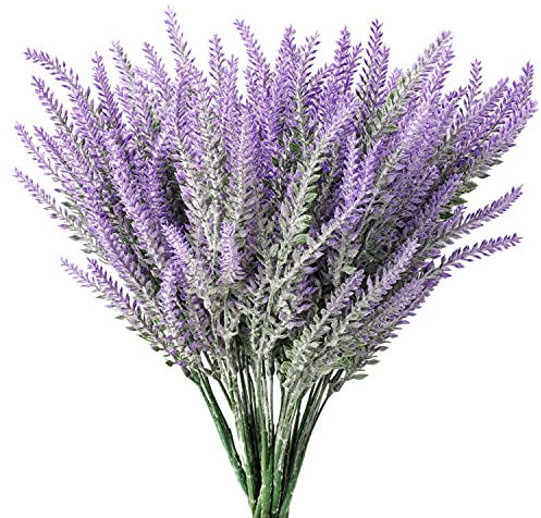 BELLE VOUS 12 Pack Kunstblumen Lavendel Blüten Lila Blumen Deko - Deko Blumen UV-Beständig aus Kunststoff - Künstliche Blumen für Draußen & Drinnen - Für Haus, Garten, Hochzeitsstrauß oder Veranda