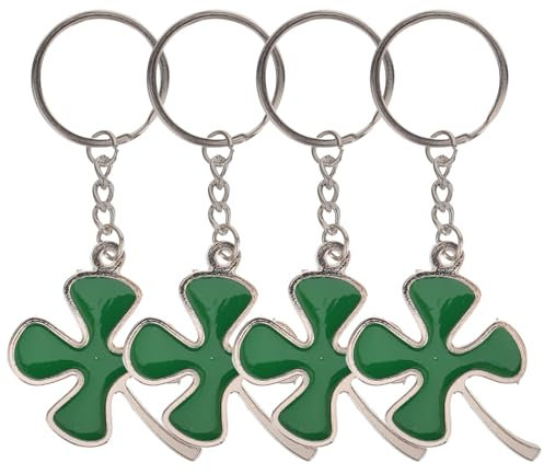 Amosfun Lot de 4 porte-clés trèfle à quatre trèfles porte-bonheur en métal pour de Noël ou d'anniversaire