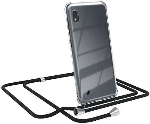 EAZY CASE Handykette kompatibel mit Galaxy A10 Handyhülle mit Umhängeband, Handykordel mit Schutzhülle, Silikonhülle, Hülle mit Band, Stylische Kette für Smartphones, Schwarz
