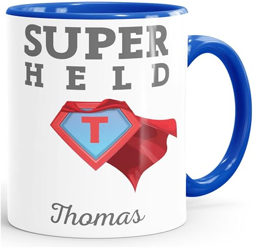 MoonWorks® Kaffee-Tasse mit Namen Initiale personalisierbar Aufdruck Superheld/Superheldin persönliches individuelles Geschenk Inner-royal Keramik-Tasse