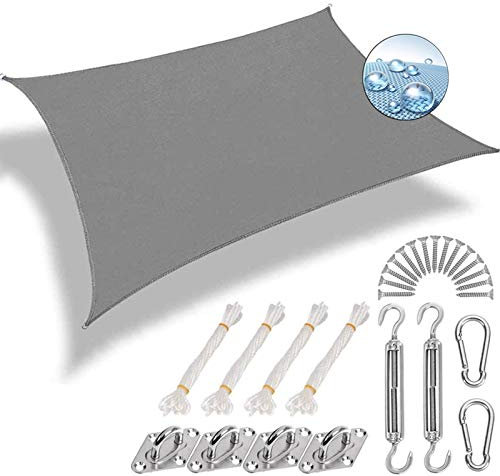 AMZERO Rectangulaire Toile Solaire 2x6.5m Rectangulaire Toile Ombrage avec Le Kit de Fixation pour Jardin terrasse, Gris