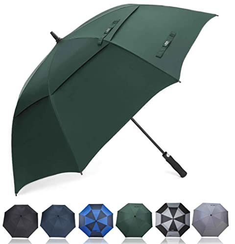 G4Free 55/63/69/72/80 Inch Golf Umbrella Windproof Double Canopy Extra Large Oversize Automatic Open Waterproof Umbrellas(Dark Green, 55 inch)