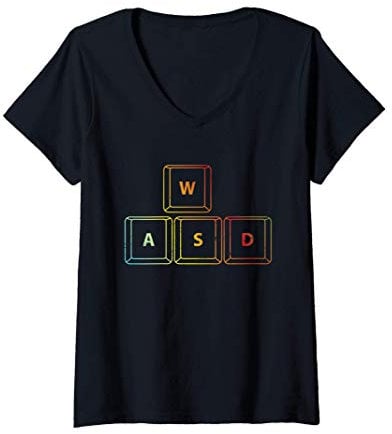 Damen Gamer WASD RGB Gaming Konsole PC Zocken Videospiel Geschenk T-Shirt mit V-Ausschnitt