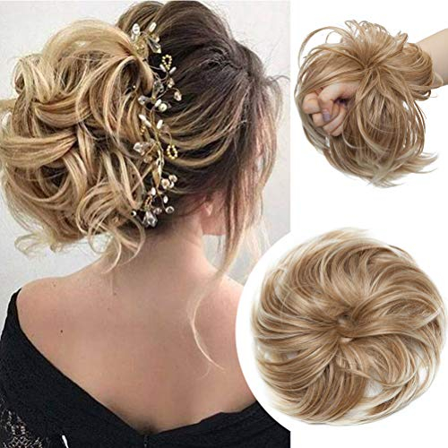 Dick 80g Große Haarteil Haargummi Extensions Messy Bun Dutt Hochsteckfrisuren Voluminös wie Echthaar Haarverlängerung Bun Hair Extensions Erdbeerblond mix Platinblond