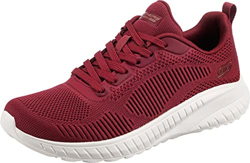 Skechers Women's Bobs Squad Chaos Face Off Sneaker, Red Engineered Knit, 3 UK