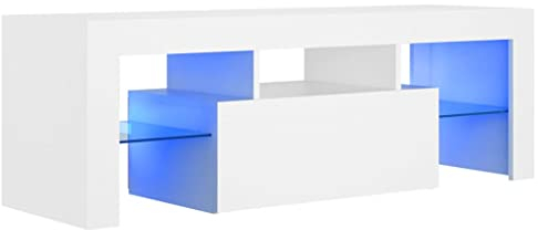 vidaXL TV Cabinet with LED Lights Hifi Stand Entertainment Centre Modern TV Unit Desk Lowboard Bedroom Living Room Furniture White