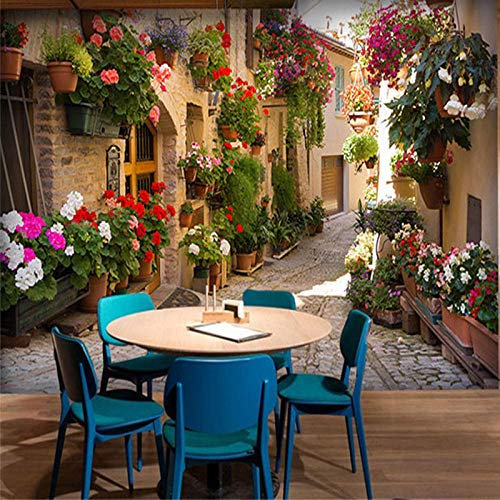 3D Wandbild Tapete Bunte Blumen In Der Gasse 3D Fototapete Feuchtigkeitsbeständige Wandverkleidung Esszimmer Wohnzimmer Wohnkultur Papel De Parede-430 * 300Cm
