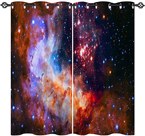ANHOPE Weltraum Galaxie Nebel Sterne Vorhänge mit Ösen Blickdichte Gardinen Blackout Curtain Thermo Vorhang Kinder Jungen Mädchen Schlafzimmer Wohnzimmer Verdunklungsvorhänge 2er Set H 138 x B 117 cm