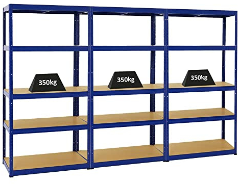 PROREGAL Mega Deal 3er-Set Schwerlastregale Slim Elephant 180x90x45cm mit 5 Ebenen Fachlast 350kg Blau