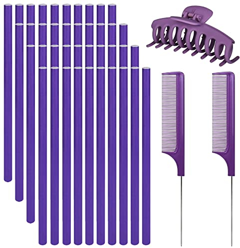 40 Stück Papilotten Lockenstäbe Lockenwickler aus Schaumstoff Flexwickler Flexible weiche Lockenwickler(24 x 1,2cm), Papilotten Lockenwickler über Nacht für Mädchen Frau violett