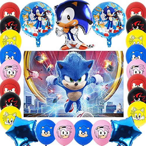 Decoracion Cumpleaños Sonic the Hedgehog,Sonic The Hedgehog Fotografía,Sonic Foil Globos,Sonic The Hedgehog Party Supplies-26pcs