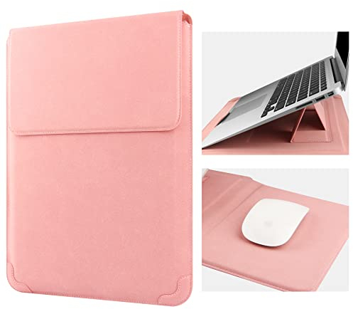 HoYiXi 15 16 Inch Laptop Sleeve Case Leather Bag for MacBook Pro 16 2021 & 2019/ASUS Vivobook 15/HUAWEI MateBook D15/HP 15.6 PC/MacBook Pro 15/Surface Laptop 3/Dell Inspiron 15/Lenovo IdeaPad, Pink