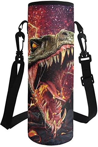 HUGS IDEA T-rex Dinosaur - Bolsa para botella de agua con estampado 3D de dinosaurio, bolsa de transporte aislada de neopreno con correa para el hombro