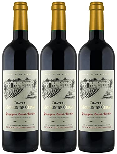Château Moulin de Curat Puisseguin Saint Emilion AOP Rotwein Wein trocken Frankreich I FeinWert Paket (3 x 0,75l)