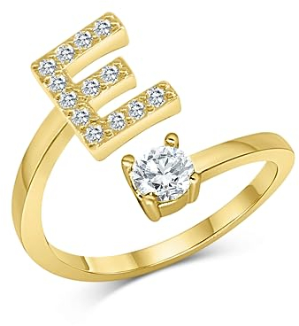 Zelaro Ring mit Initialen Gold Pärchen Ringe für Mädchen Geschenk Freundin, Freund Buchstabe Frauen als Schmuck zum Jahrestag in (E)