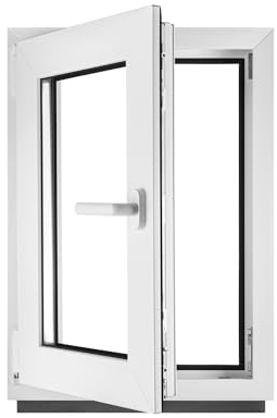 BauPLAZA - Ventana PVC (reforzado) - ANCHO x ALTO 500 x 600 mm - BLANCA - Vidrio Transparente - doble acristalamiento 4/24/4 (doble cristal) - 50 x 60 cm Izquierda OSCILOBATIENTE 1 HOJA APERTURA