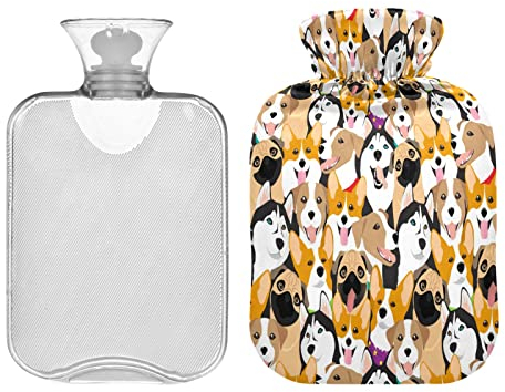 Hunde verschiedener Rassen, Wärmflasche, 2 l, Husky, Winter, Wärmflasche, weicher Plüschbezug, Handfüße, Wärmer für Kinder, Männer, Frauen